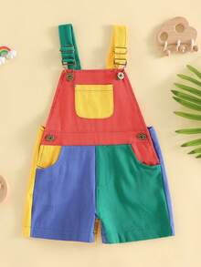 Kids Girls Boys Overall Shorts, Cute Contrast Color Summer Jumpsuit With Pockets For Casual Daily - Multicolor - View 7