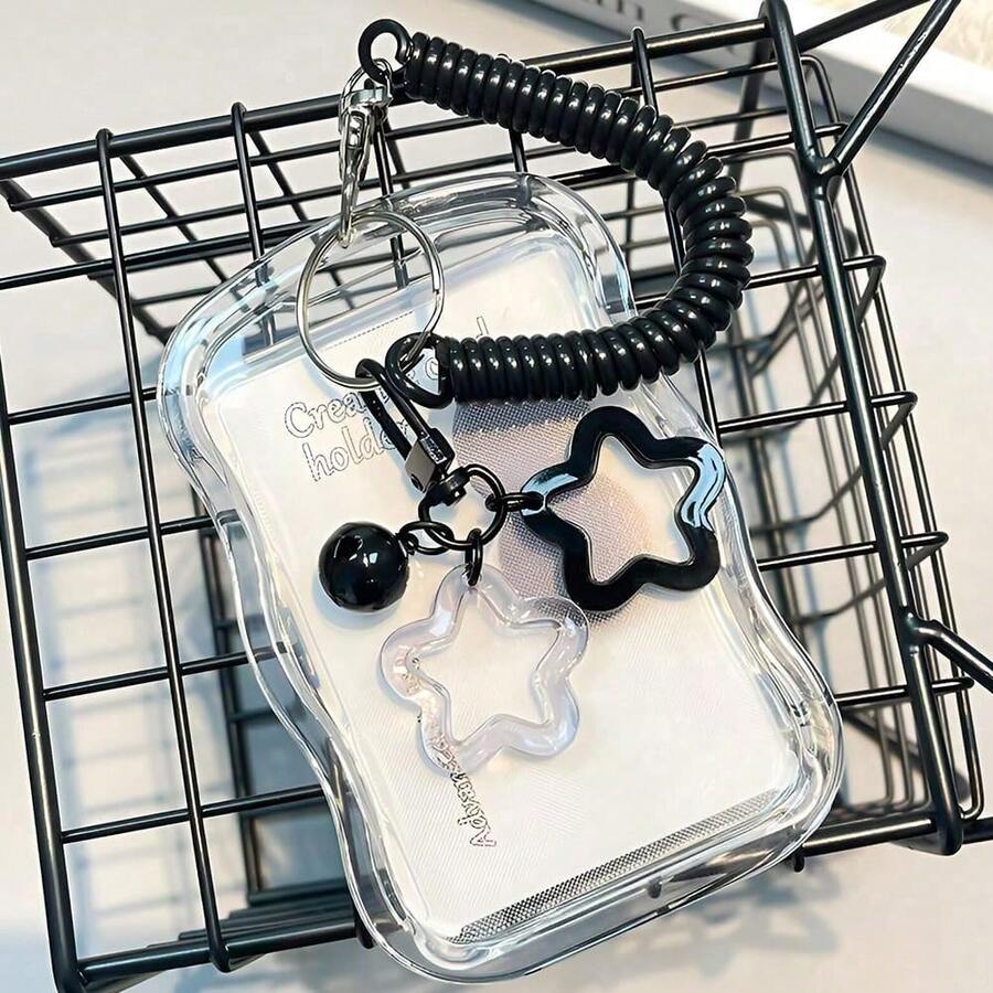 1pc Cute Photo Card Holder Keychain, Korean Celebrity Merchandise Photo Card Holder Keychain, Transparent PC Material, Creative Photo Card Holder, Metro/Bus/Student Card Photo Protector, School Supplies, Back To School Season - A - View 1