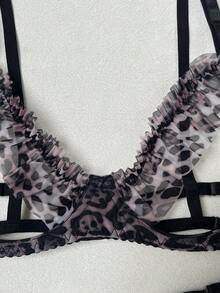 3 PiecesSexy Sheer Lace Bralette Set With Satin Straps, Naughty Girl Style - Black - View 6