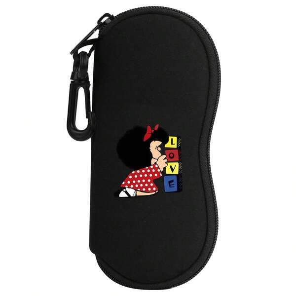1 pieza Estuche de gafas de estilo de moda con estampado de personaje de dibujos animados de neopreno - Estuche ligero con cremallera para gafas con cierre de cremallera , se adapta a todos los tamaños, unisex para hombres y mujeres, accesorio protector con estilo, estuche de gafas lindo, diseño alegre, neopreno duradero, accesorio, patrón divertido, construcción resistente, para usuarios con conciencia de la moda