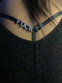 1件性感内衣，女士性感丁字裤，A字低腰三点式比基尼黑色性感内衣，性感内衣，性感诱人细肩带镶钻字母镂空内裤 - 彩色 - 查看 3