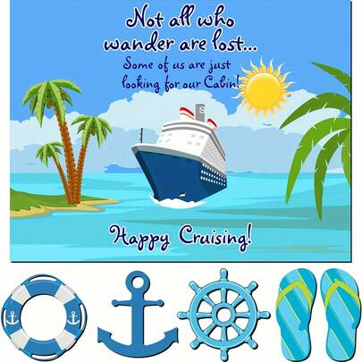 6pcs Cruise Ship Door Decor Set, Including Magnet, Flip Flop, Anchor, Steering Wheel, Life Buoy And Car Fridge Magnet, Suitable For Summer And Classic Style, Fit For Spring/Summer Outdoor Holiday Decor