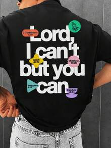 FRACTYR Men's Summer Fashion Minimalist Street English Slogan Graphic Print Round Neck Short Sleeve T-Shirt | Basic Style Street Casual Tee, Boyfriend/Husband Gift - Black - View 3