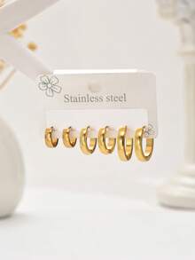 6件套简约不锈钢素面耳环，适合日常佩戴 - 多色 - 查看 3