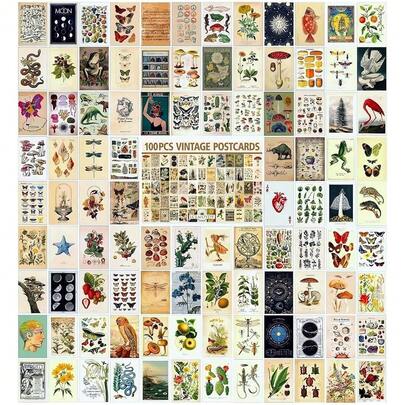 100 PCS Vintage Postcard Set,Post Cards For Mailing 4x6 Retro Style Cottagecore Botanical Ephemera Aesthetic Postcards Pack For Adults Collage Collection DIY Cardstock Paper