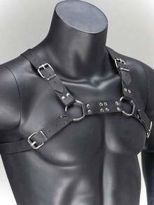 1件男士胸带，哥特式男士可调节肩带，适合派对角色扮演，斗牛犬男士胸带 - 黑色 - 查看 3