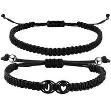 2件套黑白心形26字母编织手链，简约百搭爱心手链套装 - 黑色 - 查看 13