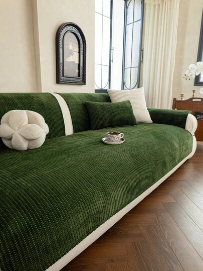 1pc Fashion Minimalist Jacquard Chenille Sofa Cushion Cover, Luxury High-End Sofa Slipcover, Atmosphere, New Year Decor, Solid Stripe Element, Pet Friendly, Protect Sofa, Decorative, Machine Washable, 4-Season Use, 1-4 Seater Sofa, L-Shaped Sofa, Dust-Proof, Anti-Slip, Anti-Scratch