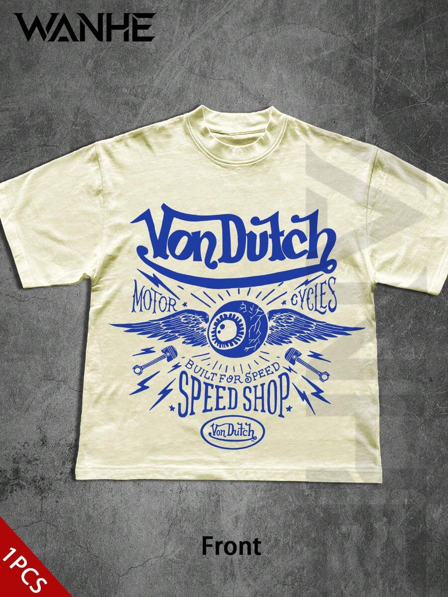 WANHE Men's T-Shirt, Gender-Neutral Design – Ideal For Valentine's Day Gifting And Outfits, As Well As St. Patrick's Day, Summer Wear, Spring & Summer Styling, Back-To-School Season And SXSW Music & Arts Festival. A Premium Gifting Choice For Men. "Built For Speed" Motorcycle Graphic Top, Classic Street Style, Casual Summer Essential, Designed Exclusively For Car Enthusiasts And Biker Culture Fans - 杏色 - 查看 1
