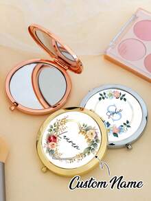 Customized Makeup Mirror, Customized Portable Makeup Mirror. Customizable Mirror With Pattern And Text, Customizable Mini Pocket Makeup Mirror With Name, Personalized Bridesmaid Mini Makeup Mirror, Customized Folding Hand Mirror. - Multicolor - View 2