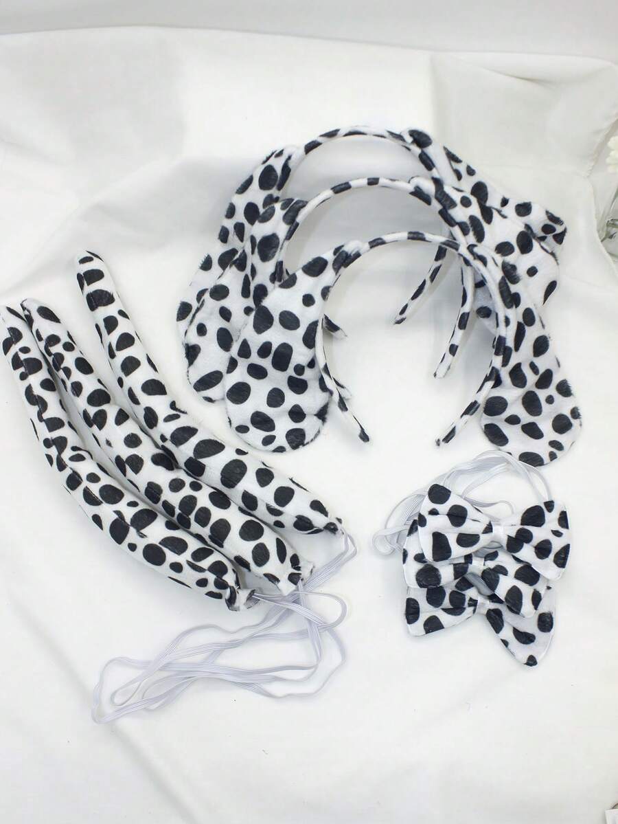 3 Sets Dalmatian Dog Headband, Bow Tie, Tail 3 Pieces Set , Sexy Dalmatian Costume Outfit, Party Holiday Costume Accessories - Black and White - View 1
