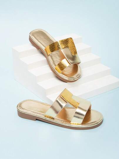 Girls' Casual Minimalist Flat Slide Sandals, Vacation Style