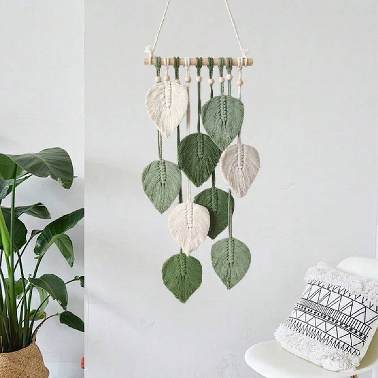 1 tấm/bộ tranh treo tường phong cách Boho, họa tiết lá đan thủ công, dây thừng cotton trang trí tua rua, thích hợp cho phòng khách nhà nghỉ, phòng ngủ, phòng trưng bày, quán cà phê, tạo không gian thư giãn như đang đi nghỉ dưỡng. - Xem 3