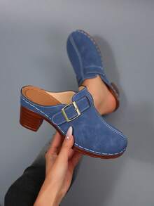 优雅女士新款高跟拖鞋，时尚百搭的无后跟搭扣设计，适合日常休闲穿着及各种场合。 - 海軍藍 - 查看 2