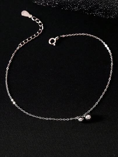 1pc S925 Sterling Silver Ball Bead Body Chain Anklet, Korean Sexy Elegant Anklet, High-End Women Foot Jewelry, Suitable For Multiple Occasions Like Beach, Vacation, Party, High-Quality Accessory Gift