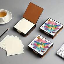 1pc DIY Diamond Art Dragonfly Pattern, Asymmetrical Rhinestone Inlaid Painting On Black Faux Leather Self-Adhesive Memo Pad Box With 160 Sheets, Ideal For Home, Office And School Supplies, Handicraft, Cute Stationery, Holiday Gift - View 6