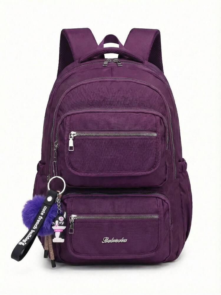 Casual Nylon Backpack With Large Capacity And Cute Charm For School - 紫色 - 查看 1