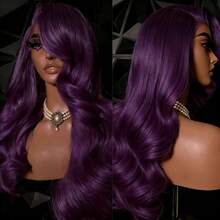 Dark Purple13x4 HD Transparent Body Wave Lace Front Wigs Human Hair Brazilian Virgin Purple Colored 250 Density Natural Wave Human Hair Wig For Women Pre Plucked With Baby Hair Natural Hairline - Tím hoa violet - Xem 1