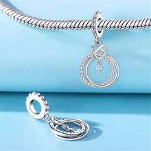 CYMYSS 1pc 925 Silver Plated Minimalist Fashion Cubic Zirconia Inlaid Double Circle Cross Pendant, Gift For Women On Valentine's Day/Birthday - Multicolor - View 3