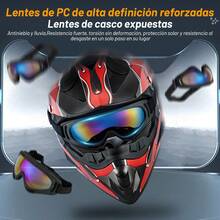 Casco de motocicleta para niños, incluye gafas, guantes, mascarilla y estampado de llamas rojas. - Rojo - Ver 3