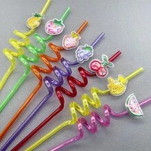 WJLLMYBAKING 8pcs Reusable Plastic Fruit Shaped Spiral Straws, Decoration For Birthday Party, Cocktail And Beverage - View 6