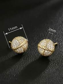 一对嘻哈风圆形立方氧化锆耳钉，镀金男女情侣耳环，时尚音乐节派对饰品，节日/生日礼物（送给爱人） - Earrings - 查看 5
