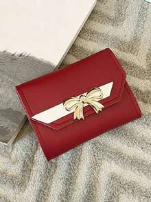 7 piezas Conjunto de accesorios románticos y cálidos para mujer (Incluye caja de reloj de oro rosa con esfera negra, reloj de cuarzo con números árabes con corazones y correa roja, pulsera con corazones de rhinestone, collar con corazón de rhinestone, anillo de rhinestone, aretes de botón de rhinestone, cartera con lazo rojo) - Rojo - Ver 5