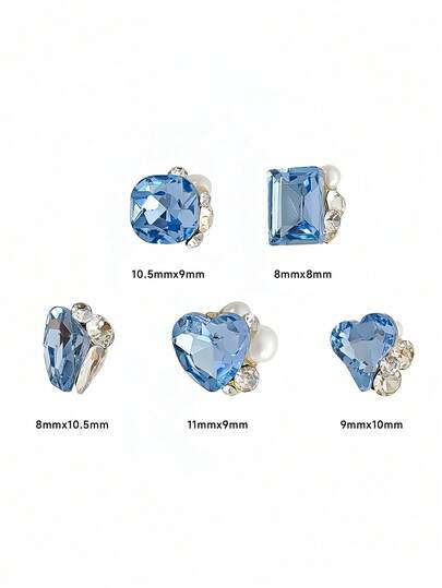 10/20/30 piezas Decoraciones de uñas de alta calidad con perlas falsas súper brillantes, cristales de diamante de imitación, formas de rectángulo, corazón y cuadrado, accesorios DIY de arte de uñas, suministros para uñas, encantos para uñas