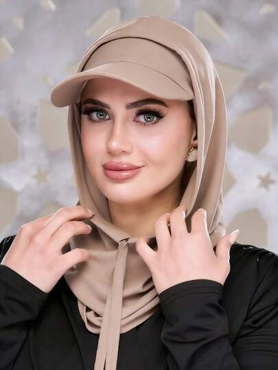 2件装女士纯色拉法帽 - 多功能运动抽绳头带，带弹性帽檐，透气舒适，弹性宽帽檐，吸汗多功能运动头巾帽，简约时尚围巾，带帽檐和弹性帽檐