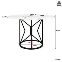 Dining Room Set (5 Pieces), Table And 4 Chairs, Kitchen Table Set, Round Table 100 Cm In Diameter, White MDF Top, Grey Velvet Dining Chair - Black - View 7