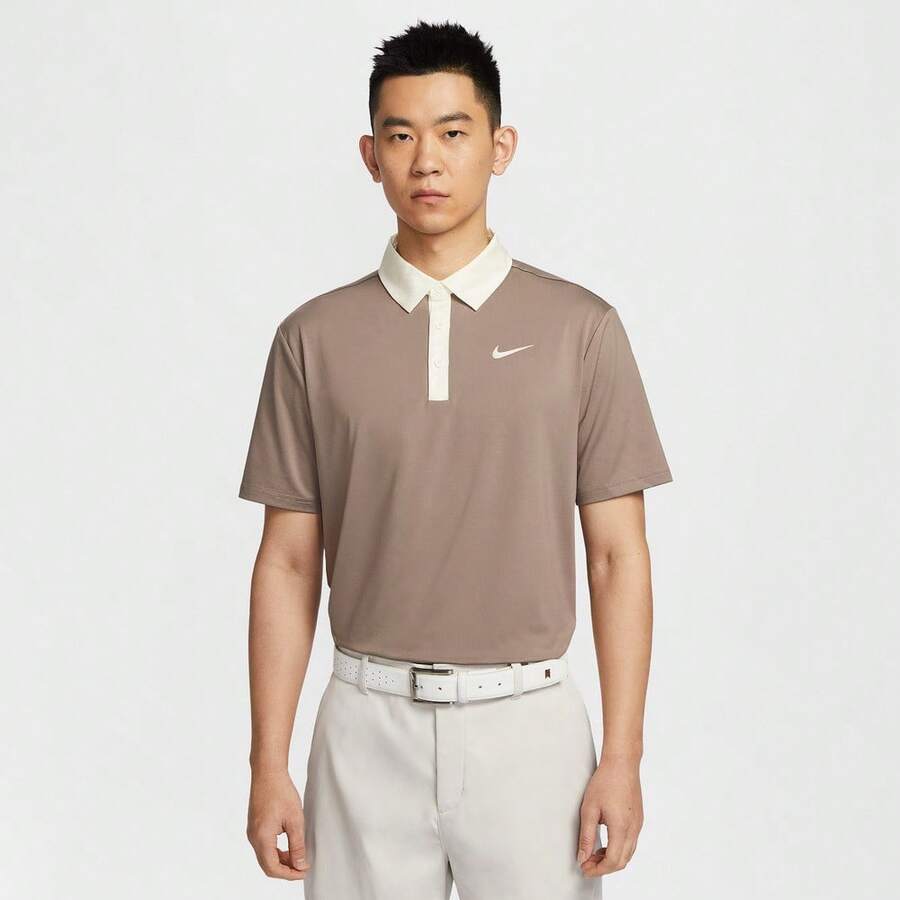 Nike 男士 AS M NK DF TOUR CONTRAST POLO 针织翻领短袖 Polo 衫 TFZ7502-233 - 棕色 - 查看 1