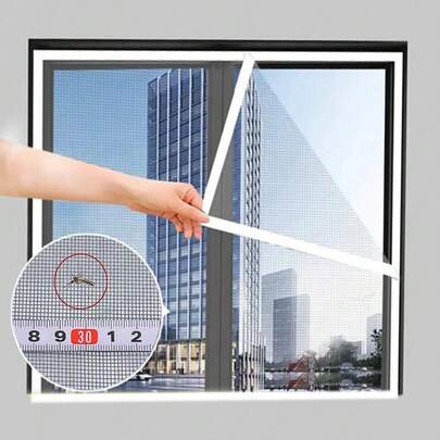 Tela mosquiteira removível de fácil instalação com , cortina de malha autoadesiva, cortina cinza anti-insetos para janelas.