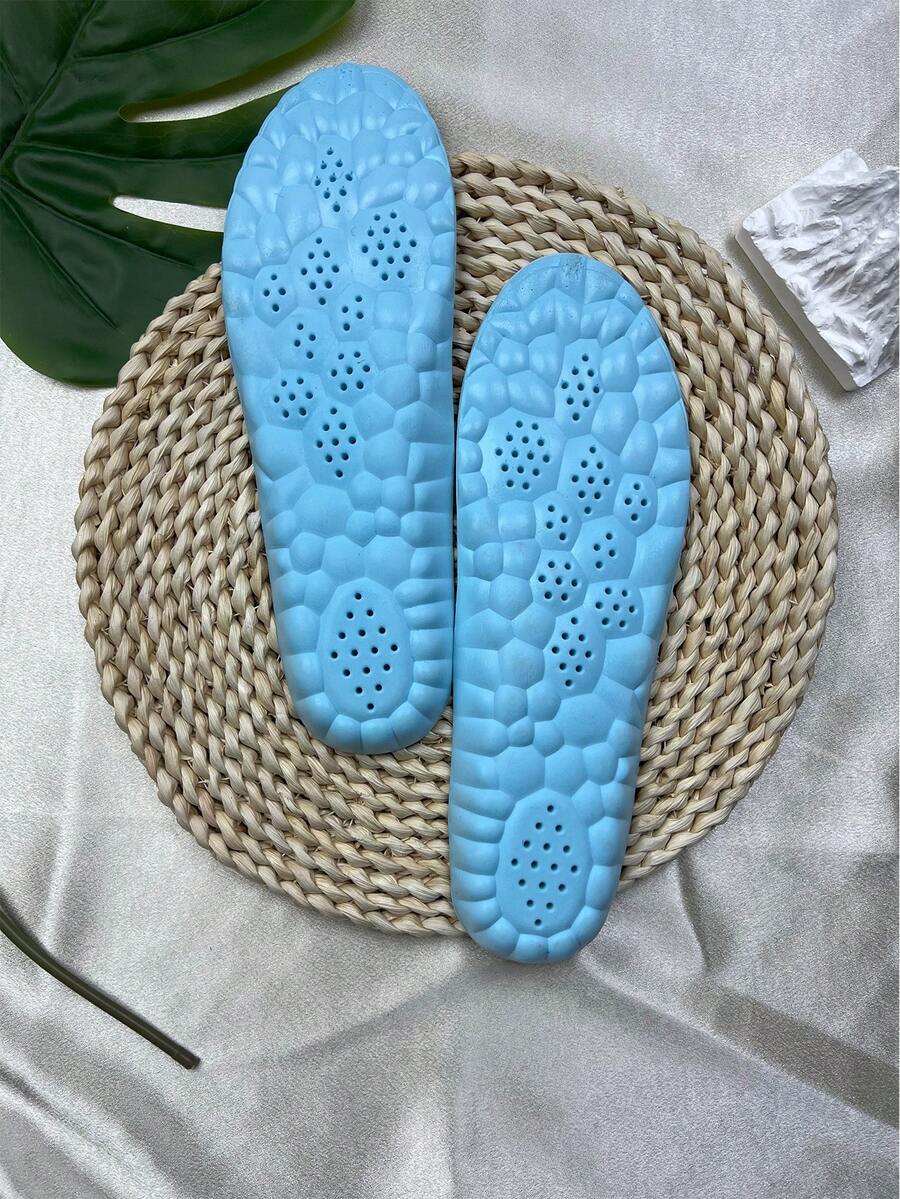 3 pares de plantillas deportivas de unicolor con patrón geométrico de PU transpirable, adecuadas para todo tipo de actividades al aire libre en todas las estaciones - Fondo azul con superficie gris - Ver 1