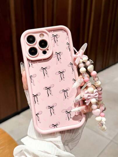 Funda de teléfono con patrón de corazón con lazo en negro y rosa, adecuada para iPhone 17/16 Pro Max, 14/13, 16 12, 11 Pro Max, XS Max, X, XR, 8, 7, 14 Plus, puede usarse como regalo de cumpleaños, novia, novio o para uso personal