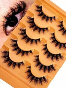 5 Pairs D-Curl Fluffy 5D Russian Volume Faux Mink Eyelashes - Black - View 3