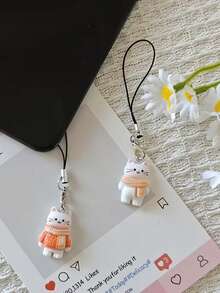 Uroczy, czarny, stopowy, 2-częściowy, uniwersalny smycz do telefonu z motywem uroczego kota, futerał ochronny na kamerę CCD, pasek zabezpieczający przed zgubieniem, odpowiedni do ozdabiania telefonu, tabletu, Kindle'a, aparatu, torby, prezentu dla miłośnika kotów, smycz do telefonu, prezentu urodzinowego na Wielkanoc - Wielokolorowe - Zobacz 2