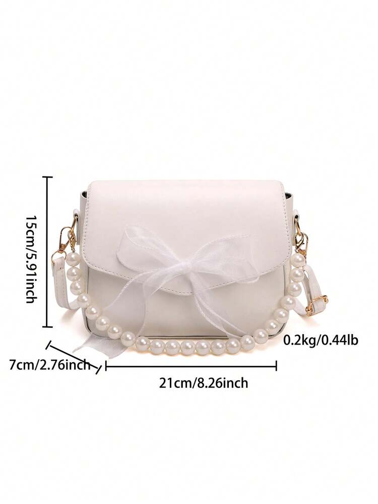 Sweet Lace Bow Pearl Mini Handbag Shoulder Bag - White - View 11
