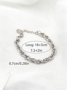 1 pieza Pulsera minimalista brillante de acero inoxidable con cadena grabada de estilo hip-hop personalizada, adecuada para el uso diario de los hombres - Plateado - Ver 7