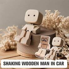 Handmade Shaking Wooden Man Figurine - Shaking Feet For Car Decoration - Wood Color - View 9