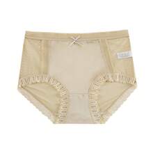 Silk Satin Panties For Women With Pure Cotton Crotch, Japanese Sweet Style, Mid-Waist, Seamless, Breathable, Lace Mesh, Plus Size Triangle Panties - Màu tím nhạt - Xem 10