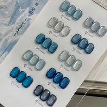 10毫升 2026新款冰蓝色水滴形玻璃珠磁性猫眼凝胶指甲油，适合夏季蓝色、黑色指甲，克莱因蓝、美白、浅蓝绿色猫眼指甲油，美甲用品 - 彩色 - 查看 2