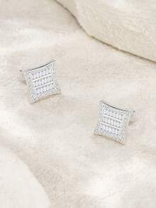 1 Đôi bông tai bạc 925 đính đá Moissanite, trang sức trang trí, quà tặng Ngày của Mẹ, Ngày Valentine, đám cưới, kỷ niệm, sinh nhật, đeo hàng ngày. - Bạc - Xem 4