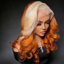Highlight Ginger Orange Quality Body Wave Glueless Wigs Human Hair With Baby Hair 13x4 HD Transparent Lace Front Wigs Human Hair 250 Density Natural Loose Wave Lace Frontal Wig For Women Natural And Lifelike - 高光薑橙 - 查看 6