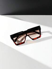 1pc Women's Oversized Tortoiseshell Retro Square Fashion Glasses With Personality Studs Y2K Fashion Eyewear, Suitable For Daily Wear, Travel And Vacation - 棕色 - 查看 2