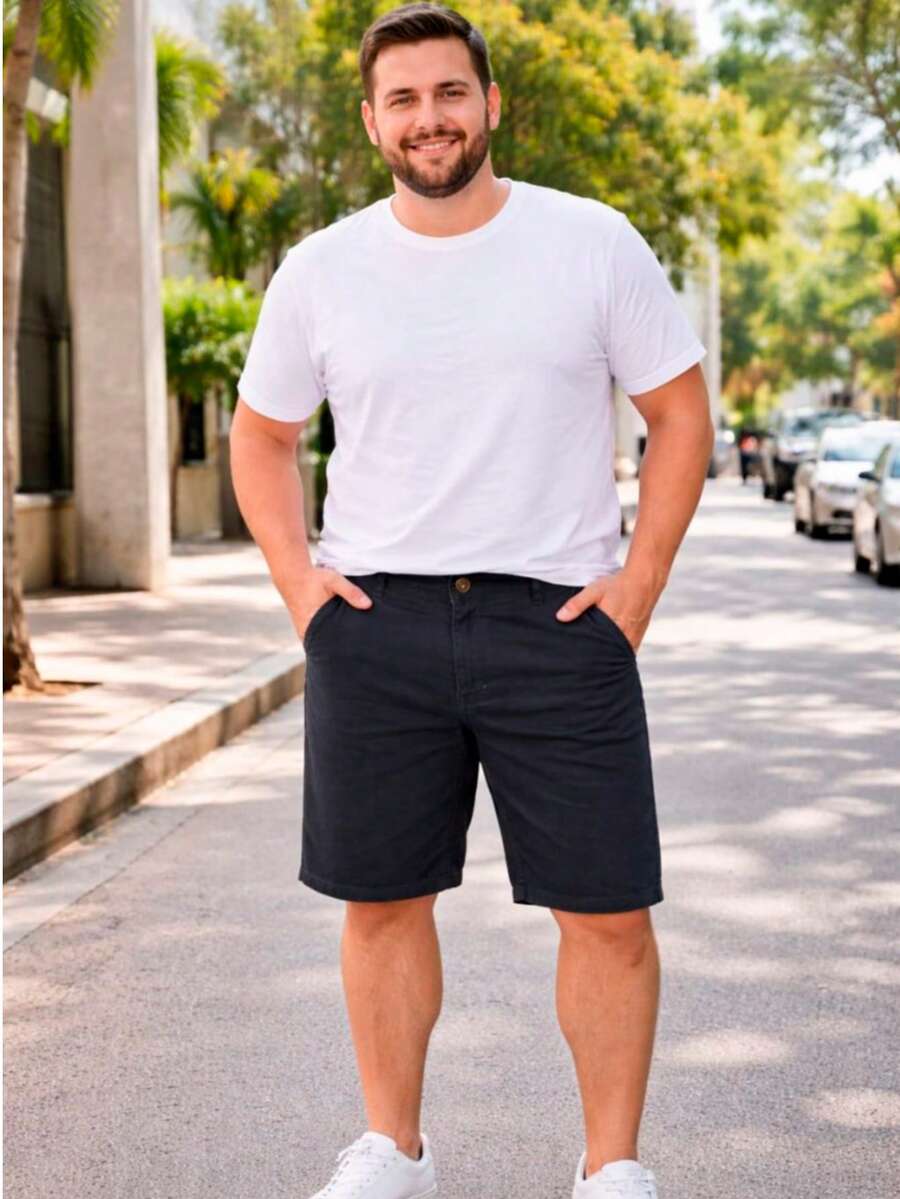 Men's Denim Sweat Shorts With Faux Buttons And Medium Stretch. - màu đen - Xem 1