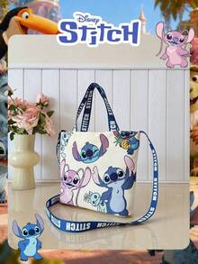 Disney 官方授权 1 件装史迪奇印花卡通糖果袋 女士手提包 & 可爱卡通手提包 日常使用 休闲帆布单肩包 方便携带 – 适合女性/女孩购物/日常使用/时尚配饰 - 白色 - 查看 8