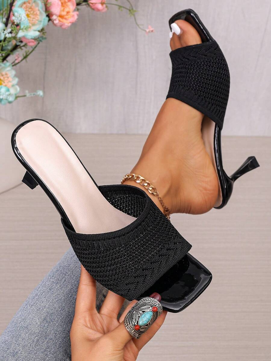 2026 New Pointed Toe Mesh Stiletto High Heels, Non-Fatiguing Outdoor Wear Open Toe Breathable Mule Pumps - Black - View 1