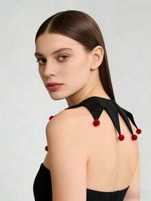 1 Pc Retro Dramatic Clown Style Fake Collar, Circus Performance Costume Accessories Party Male And Female Roles Cute Outfit With Fairy Tale Style, Versatile With Fur Ball, Fake Collar - màu đen - Xem 4