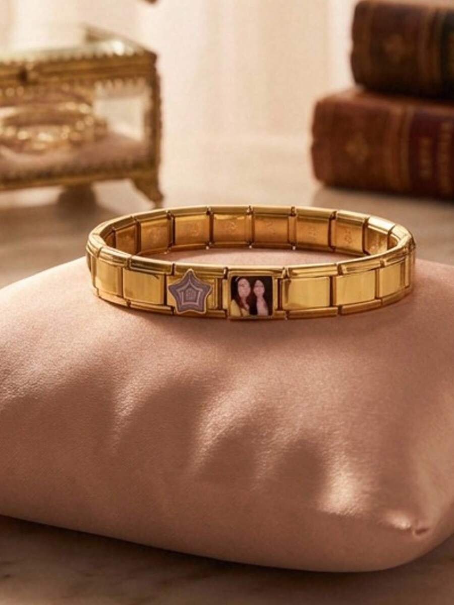 Charm Personalizado con Foto Cuadrada – Acero Inoxidable Color Dorado | Diseño Moderno - Dorado - Ver 1