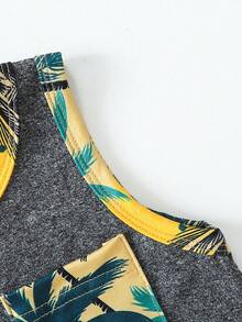 2pcs Baby Boy Vacation Style Vest Top + Plaid Shorts Set, Casual Fashion Spring/Summer - Dark Grey - View 5